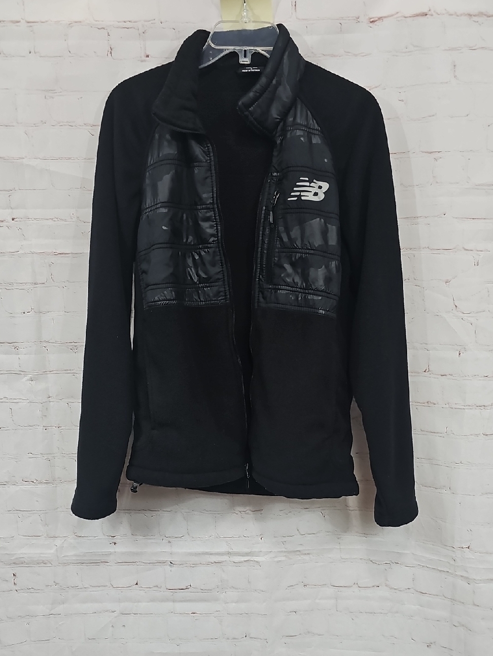 New Balance Black Quilted-Front Fleece Zip Jacket